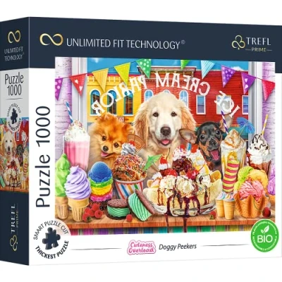 Abbildung von Trefl 10699 1000 Elemente, die dickste Pappe, Bio, Hunde, Tiere, süßes Bild, Süßigkeiten, EIS, Unterhaltung für Erwachsene und Kinder ab 12 Jahren, Puzzle Cuteness Overload: Doggy Peekers