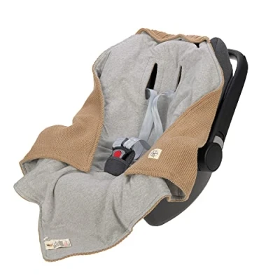 Abbildung von LÄSSIG Baby Strickdecke für Autositz Autositzdecke Einschlagdecke Babyschale 100% Bio Baumwolle GOTS sand