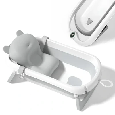 Abbildung von Faltbar Baby Badewanne Mit Rutschfestem Badekissen Babywanne XXL Badewannensitz &amp; Badethermometer Von Der Geburt Bis 3 Jahre Bathtub Geburtsgeschenke Für Mädchen Jungen