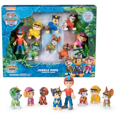Abbildung von PAW PATROL Jungle Pups Spielfiguren Geschenkset mit 7 Hundefiguren und 1 Ryderfigur zum Sammeln, Spielzeugfiguren, Spielzeug geeignet für Kinder ab 3 Jahren