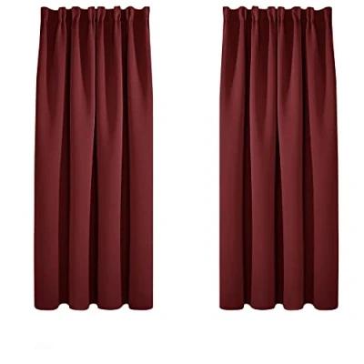 Abbildung von Deconovo Vorhang Verdunkelungsvorhang mit Kräuselband Gardine Schlafzimmer Vorhänge Dicke Thermogardine Kälteschutz Warm Hitzeschutz, 160x132 cm(HöhexBreite), Rot, 2er Set