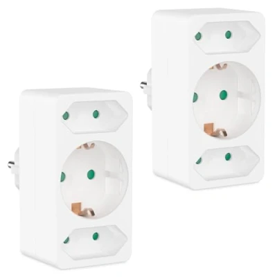Abbildung von benon 2er Set Mehrfachstecker Weiß Steckdosen Adapter mit Kindersicherung Doppelstecker 3680W Multistecker 3Fach Mehrfachsteckdose 2 Euro und 1 Schuko Stecker Schutzkontakt Steckdose