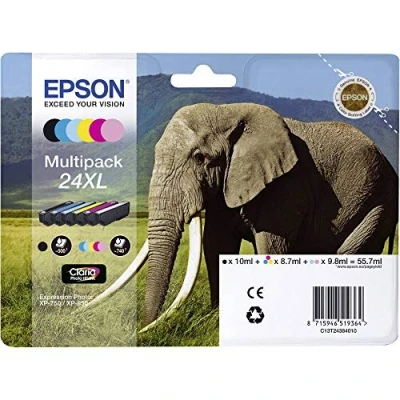Abbildung von Epson Original 24XL Tinte Elefant (XP 750, XP 850, 950, 55, 760, 860, 960, 970), Multipack 6 farbig