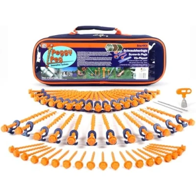 Abbildung von Peggy Peg Schraubhering StartKit mit Heringen &amp; Kombi Tool Erdschrauben Set für weiche bis Harte Böden Zeltheringe ideal Camping Outdoor Zeltbefestigung