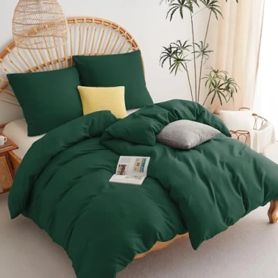 Abbildung von WAVVE Bettwäsche 135x200 4teilig Smaragdgrün Bettbezüge 135 x 200 2er Set mit Kissenbezüge 80x80 cm, Sets 135x200cm aus Mikrofaser Reißverschluss Weich