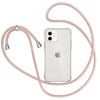 Abbildung von XTCASE Handykette Hülle für iPhone 12 / Pro, Transparent Silikon Handyhülle mit Band Stossfest Schutzhülle Schnur Case zum Umhängen Kordel in Roségold