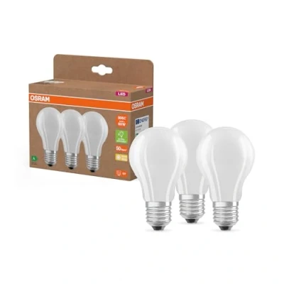 Abbildung von Osram Hocheffiziente LED Lampen mit Energieeffizienz Klasse A, Vorteilspack 3 Leuchtmittel, ersetzt herkömmliche 60W Glühbirnen, Birnenform, warmweiß(2700K), E27, mattes Glas