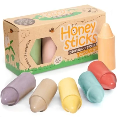 Abbildung von Honeysticks Pastellfarben Wachsmalstifte 100% Bienenwachs (12pk) Ungiftige Wachsmalstifte, Babys und Kleinkinder, 1+ Natürliche Inhaltsstoffe, Lebensmittelechte Farben, Höchste Sicherheitsstandards