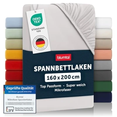 Abbildung von Blumtal® Spannbettlaken 160x200cm aus Microfaser Oekotex zertifiziertes Bettlaken 160x200 Spannbetttuch 160x200/Bettlaken cm Spannleintuch Laken Moonlight Grey Grau