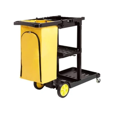 Abbildung von Amazon Basics Reinigungswagen mit Reißverschlusstasche und 2 Ablageflächen, Schwarz/Gelb, 120 x 51 98cm (Früher Marke AmazonCommercial)