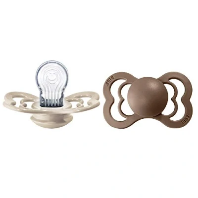 Abbildung von BIBS Supreme Schnuller 2er Pack, BPA frei, Symmetrischer Nippel. Silikon, Hergestellt in Dänemark. 6 18 Monate (2er Pack), Vanilla/Dark Oak