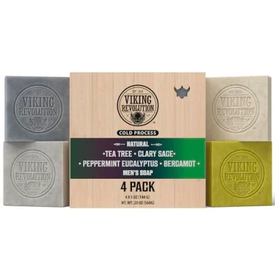 Abbildung von Viking Revolution Duschseife Männer 4er Set Teebaum, Pfefferminze, Bergamot, Muskatellersalbei Festes Duschgel 4 x 140 g