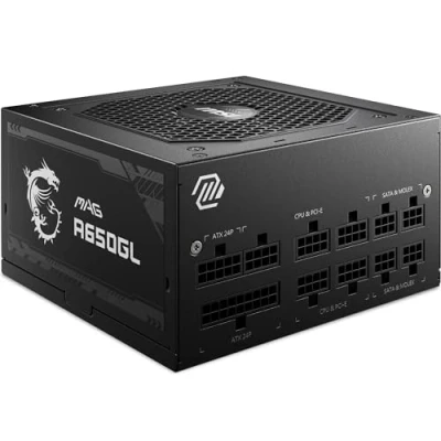 Abbildung von MSI MAG A650GL Netzteil, 650W, 80 Plus Gold, vollmodular, 120mm FDB Lüfter mit dynamischen Kugellager, Full Bridge LLC, Schwarze Flachkabel 7 Jahre Garantie