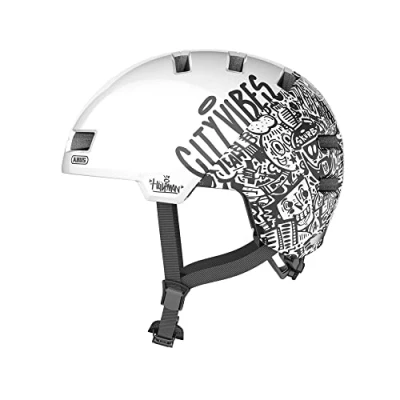 Abbildung von ABUS Stadthelm Skurb ACE Stylischer Fahrradhelm im Alltag, beim Skaten, BMX Fahren oder Longboarden City Vibes, Größe M (55 59 cm), Schwarz/Weiß (city vibes)