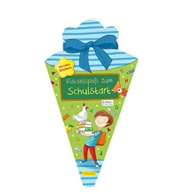 Abbildung von Schlau für die Schule: Rätselspaß zum Schulstart mit Stickern (Schultüte 2023 blau): Eintragbuch zur Einschulung Steckbriefen, Lernspielen und Aufklebern