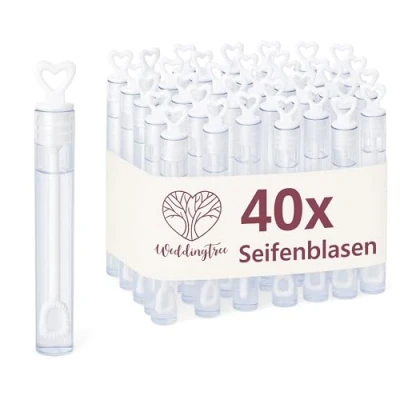 Abbildung von WeddingTree Seifenblasen Hochzeit Set in weiß mit Herzgriff herzallerliebst für Taufe Geburtstag Goldene Verlobung Valentinstag Gastgeschenk Party (48)