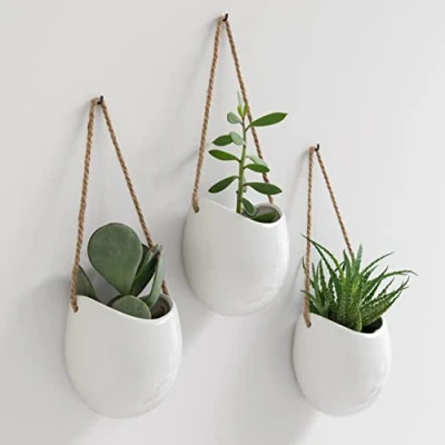 Abbildung von Kazai. Wandvasen Ellie Hängende Keramik Blumentöpfe 3 teilig Wand Deko für Zimmer, Balkon und Garten Weiss (matt)