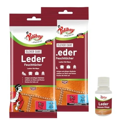 Abbildung von Poliboy Leder Feuchttücher Zur Pflege und Reinigung von Glattleder Farbauffrischung Schutz mit Carnaubawachs 2x 20 Tücher inkl. Produktprobe Made in Germany