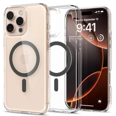 Abbildung von Spigen für iPhone 16 Pro Max Hülle [Anti Yellowing] Ultra Hybrid MagFit Case Handyhülle Transparent Dünn Slim Kompatibel mit MagSafe Graphite