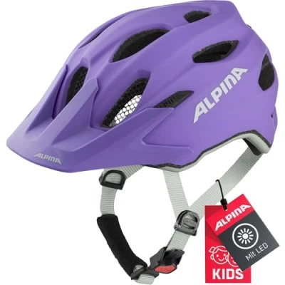 Abbildung von ALPINA CARAPAX JR. FLASH Beleuchteter, Leichter und Sicherer LED Fahrradhelm Mit Fliegennetz Für Kinder, purple matt, 51 56 cm