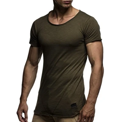 Abbildung von Leif Nelson T Shirt Herren Sommer Rundhals Ausschnitt (Khaki, Größe L), Regular Fit 100% Baumwolle, Casual Basic Männer Kurzarm