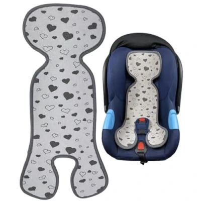 Abbildung von HECKBO Baby Sitzauflage Sommer Antischwitz für Kinderwagen Gruppe 0 Babyschale Kinder Matte Mädchen Jungen grau mit Herzen