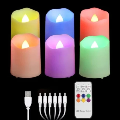 Abbildung von FREEPOWER 6er RGB Aufladbare LED Teelichter Farbwechsel mit Fernbedienung Timer Flackern Elektrische Wiederaufladbare Kerzen 1 USB Kabel, Deko für Weihnachten Halloween Party Familie