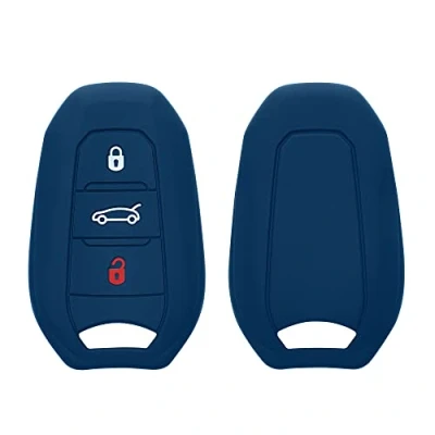 Abbildung von kwmobile Autoschlüssel Silikon Hülle kompatibel mit Peugeot Citroen 3 Tasten Smartkey (nur Keyless Go) Schlüsselhülle in Dunkelblau