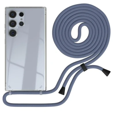 Abbildung von EAZY CASE Handykette kompatibel mit Samsung Galaxy S24 Ultra Kette zum Umhängen für Hülle Band aus Silikon stoßfeste transparente Handyhülle Fallschutz in Blau Clips Schwarz