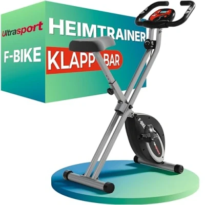 Abbildung von Ultrasport Heimtrainer Fahrrad Klappbar I Hometrainer Extra Leise bis 130 KG mit Komfort Sattel Fitnessbikes, Indoor Bike, Trimmrad, Schwarz Silber