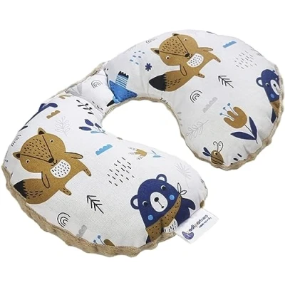 Abbildung von Medi Partners NACKENKISSEN Kinder Nacken Nackenstütze 100% Baumwolle/Minky Baby Nackenhörnchen für auto Kinderwagen autofahrt reisen Schlaf Hals kissen Schlummerrolle (Boho Animals mit beigem Minky)