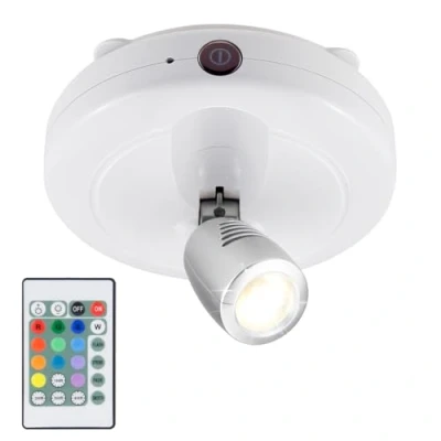 Abbildung von HONWELL RGB Spot Lampe LED Wireless Deckenstrahler mit Fernbedienung Dartscheibe Beleuchtung Timer AA Batteriebetrieben Deckenspot Drehbar Licht Kopf für Spiegelanstrich Dartscheibe,Weiß