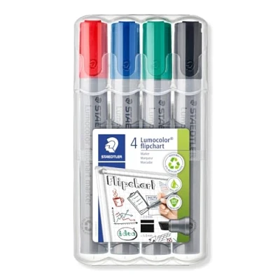Abbildung von STAEDTLER Lumocolor 356 B WP4 Flipchart Marke, nachfüllbar, Box mit 4 Farben, 1 Stück