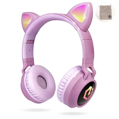 Abbildung von PowerLocus Bluetooth Kopfhörer Kinder, LED Katzenohren, 85dB Sichere Lautstärke, 5.3, Micro SD/TF, HD Stereo, Kabellose und Kabel, Kinder mit Mikrofon für Handy, Tablets, PC,Reisen