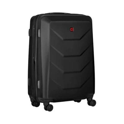 Abbildung von WENGER Prymo Medium Hartschalenkoffer mit 4 Rollen, Trolley, Mittelgroß, 59 (67) l, Sicherheitsschloss, Damen Herren, Reisen Urlaub, Schwarz, 612537
