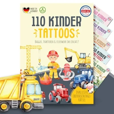 Abbildung von MeinBaby123 110 hautfreundliche Kinder Tattoos mit Baggern, für Jungs, Kindertattoos zum Aufkleben, Geschenk Jungs vegan &amp; made in Germany (Bauernhof Fahrzeuge)