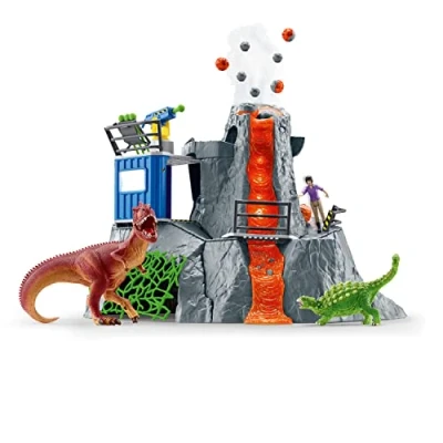 Abbildung von schleich 42564 DINOSAURS Große Vulkan Expedition, Dinosaurier Spielzeug Set inkl. mit LED Licht &amp; Ausbruchsfunktion, Forscherin Figur 2 Figuren, Altersempfehlung 5 12 Jahre