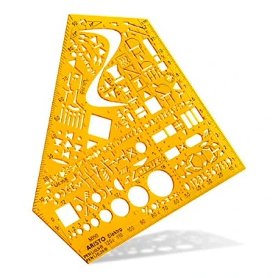 Abbildung von Aristo AH5050 Schablone Elektro (Schaltzeichen für Elektrotechnik und Elektronik, formstabiler PET Kunststoff) orange transparent