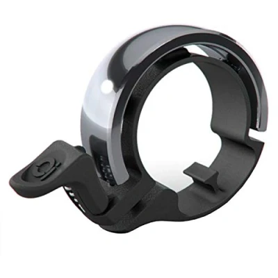 Abbildung von Knog Oi Classic Groß Fahrrad Klingel 23,8 31,8 mm Bike Bell Glocke Design Slim MTB Laut Ringförmig, KNCL, Farbe Schwarz Silber