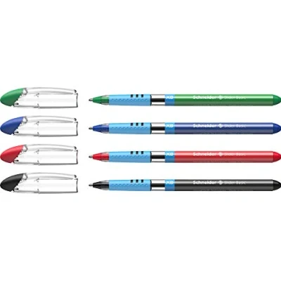 Abbildung von Schneider 151294 Slider Basic Kugelschreiber (Kappenmodell mit Soft Grip Zone, Strichstärke XB) 4er Etui, sortiert