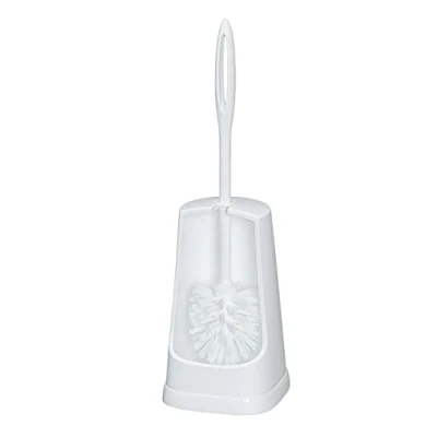 Abbildung von WENKO WC Garnitur Simple, Toilettenbürste mit Halter, aus Kunststoff, Bürste weißem Bürstenkopf, 12 x 40,5 cm, Weiß