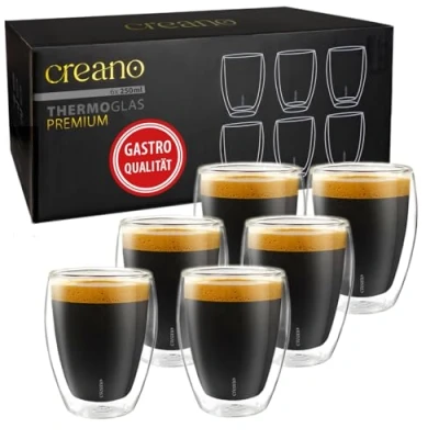 Abbildung von Creano PREMIUM doppelwandige Trinkgläser 250ml 6er Set Gastronomie Qualität 100% Spülmaschinenfest NEUHEIT 2024
