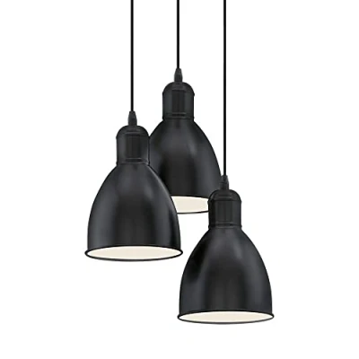 Abbildung von EGLO Pendellampe Priddy, 3 flammige Vintage Pendelleuchte im Industrial Design, Retro Hängelampe aus Stahl, Farbe: Schwarz, weiß, Fassung: E27