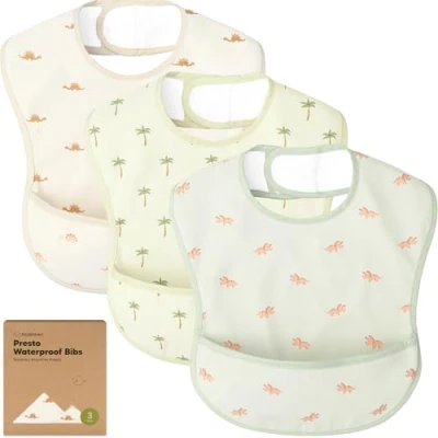 Abbildung von 3er Pack Lätzchen Baby Wasserdicht zum Essen Leichtes Latzchen mit Auffangschale, Schmutzabweisend Babylätzchen Abwaschbar, Fütterlätzchen für Babys, Jungen, Mädchen (Roarsome)