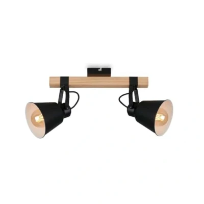 Abbildung von BRILONER Leuchten Deckenlampe retro mit Holzbalken, 2 flammige Deckenleuchte vintage, E27 Fassung max. 40 Watt, verstellbare Lampenschirme, rustikaler Deckenspot, Schwarz Holz 2406 025