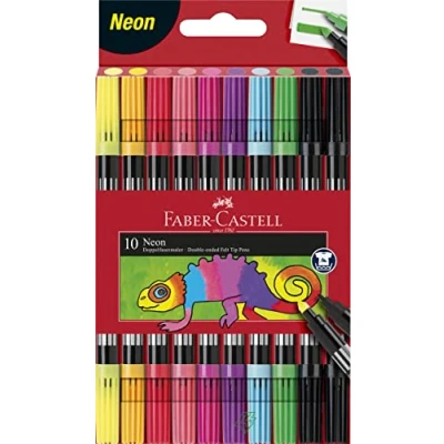 Abbildung von FABER CASTELL 151109 Filzstifte Set Neon, 10 Doppelfasermaler für Kinder und Erwachsene