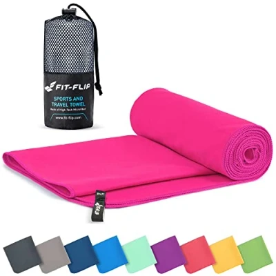 Abbildung von Fit Flip Mikrofaser Handtuch kompakte Microfaser Handtücher ideal als Sporthandtuch, Reisehandtuch, Strandtuch schnelltrocknend und leicht Badetuch groß (50x100cm, Pink)