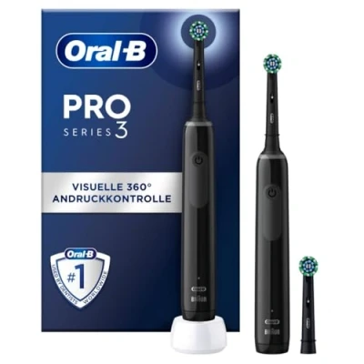 Abbildung von Oral B Pro 3 3900 Elektrische Zahnbürste,Electric Toothbrush, Doppelpack, drei Putzmodi und visueller 360 Andruckkontrolle für Zahnpflege, Geschenk Mann,Frau, schwarz