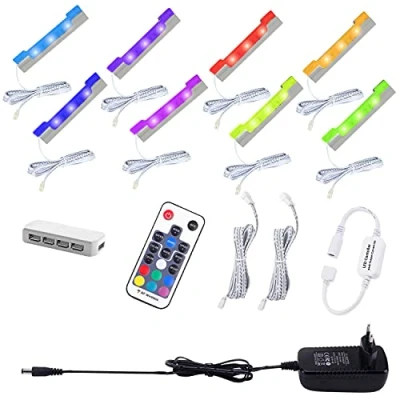 Abbildung von AIBOO LED Glasbodenbeleuchtung Farbig 8er Set,Clips Glaskantenbeleuchtung RGB Farbwechsel Vitrinenbeleuchtung,LED Schrankbeleuchtung Vitrine mit Fernbedienung