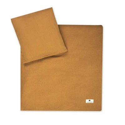 Abbildung von Julius Zöllner Musselin Kinderbettwäsche 80x80 + 35x40 cm, 2 teiliges Set aus Deckenbezug und Kissenbezug, 100 Prozent Baumwoll Musselin, mit Reißverschluss, Standard by Oeko TEX, Zimt